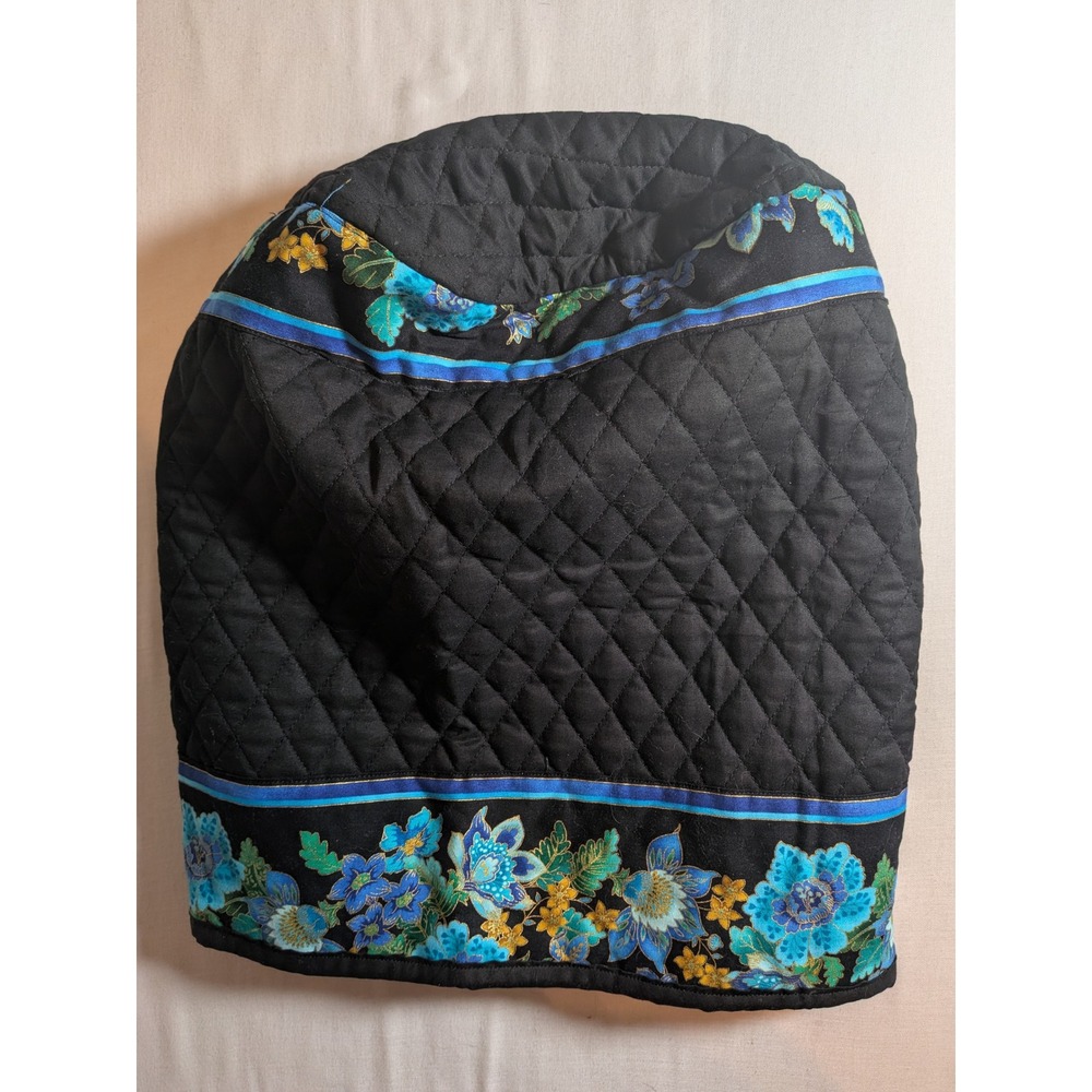Handmade Quilted Appliance Cover Black Blue Gold Floral Cotton Kitchen Decor